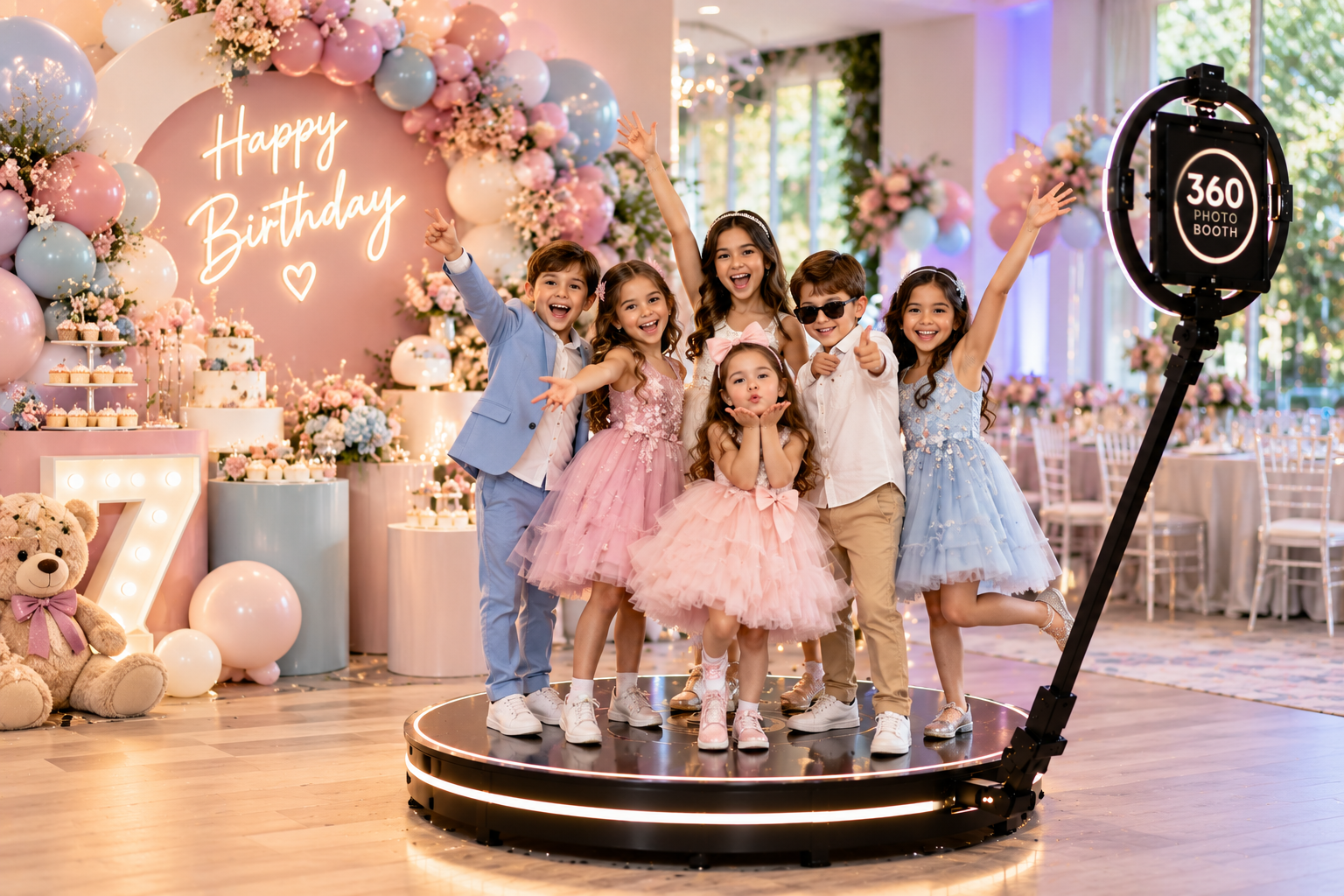 Birthday party decorations with colorful balloons